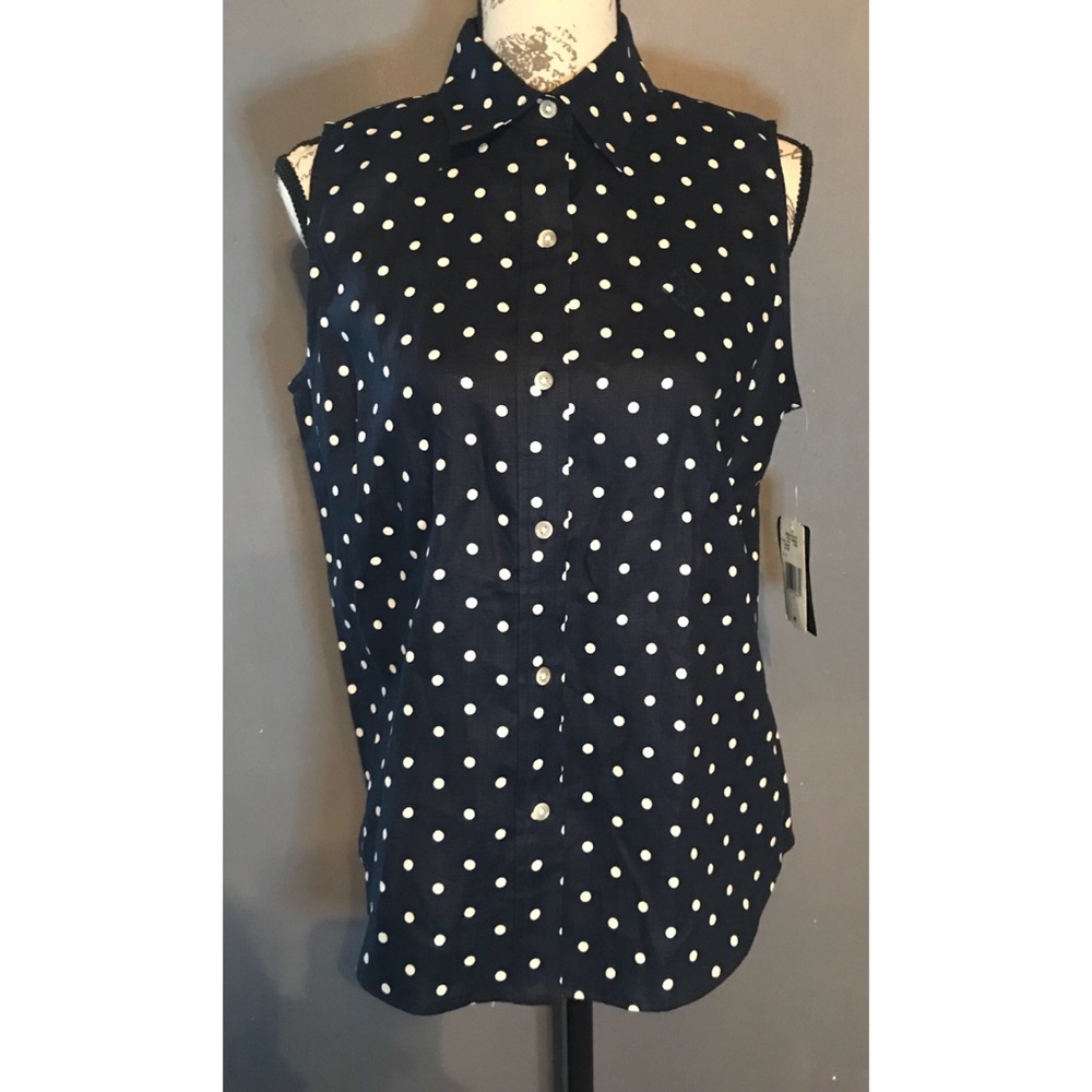 Sleeveless Ralph Lauren Navy and polka dot top